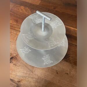 Source Unknown Silver Two-Tier Frosted Glass Dessert Stand